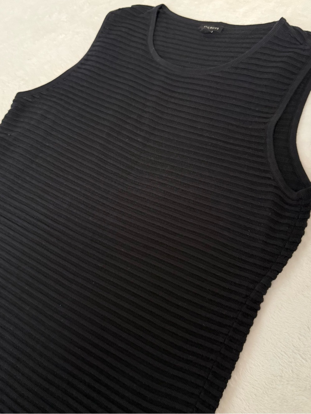 Talbots Women L Black Sleeveless Textured Ribbed Knit Tank Top Cotton Blend